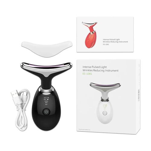 Appareil De Lifting Du Cou Et Du Visage À Led, Masseur Ems, Dispositif De Raffermissement De La Peau, Photon Anti-Déformable, Dissolvant De Double Ruisseau, Beauté Du Cou, 7 Docume-Black With Box