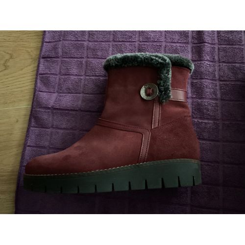 Bottines Fourrées En Cuir Rouge Foncé Bordeaux Taille 36 Marque Andréfia (Besson)