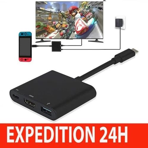 Adaptateur Usb C Vers Hdmi, Sortie Thunderbolt 3 Vers Hdmi 4k Avec Port Usb 3.0 Et Charge Pd, Pour Macbook Pro/Air, Nintendo Switch,