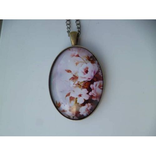 Grand Collier Sautoir Bronze Cabochon 4cm