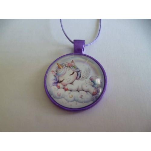 Collier Acier Cabochon 2,5cm Licorne