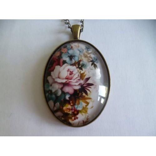 Grand Collier Sautoir Bronze Cabochon 4cm