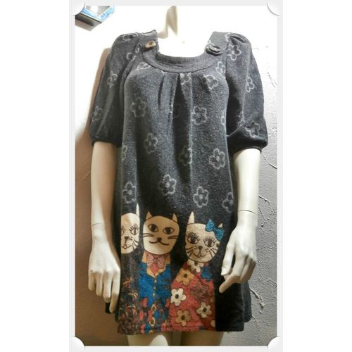 Robe D'hiver En Laine - Motifs Petits Chats - Taille 2 - Cherry