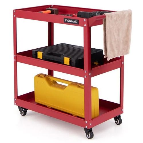 COSTWAY Chariot à Outils à 3 Niveaux Roulant en Métal - Roues Universelles avec 2 Freins Rouge