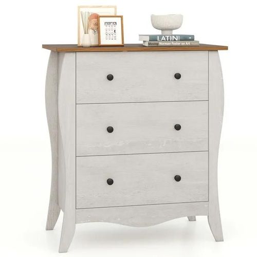 Costway Commode 3 Tiroirs En Tissu Pliable, Plateau En Bois, Meuble De Rangement Chambre Rustique Pour Chambre, Salon, Gris