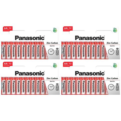 Panasonic Lot de 4 Packs de 12 Piles RED Zinc Carbon AA / LR6 1,5V