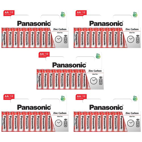 Panasonic Lot de 5 Packs de 12 Piles RED Zinc Carbon AA / LR6 1,5V