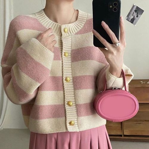 Cardigan Rayé À Manches Longues Pour Femmes,Pulls Boutonnés,Tricots De Style Coréen,Automne,Hiver,2023
