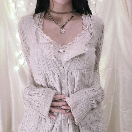Cardigan À Manches Longues À Boutonnage Simple Pour Femmes,Tricots Esthétiques,T-Shirt Kawaii,Vêtements Grunge,Pull Vintage Des Années 00,Coadvantages,Y2k