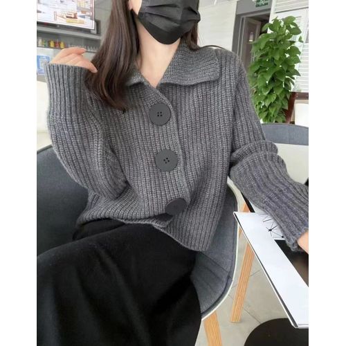 Cardigan En Tricot Épais Pour Femme,Veste À Col À Gros Boutons,Pull En Laine Douce Côtelée-107,Tenue D'automne Et D'hiver
