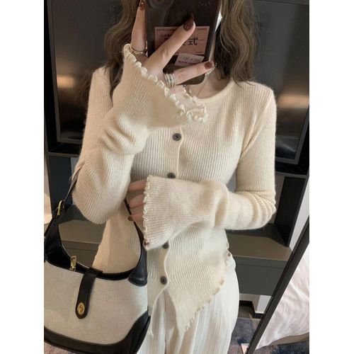 Hotsweet-Cardigan À Manches Sulfet Col Rond Pour Femme,Chandail Sexy Et Décontracté À Simple Boutonnage,Couleur Unie,Collection Automne 2024