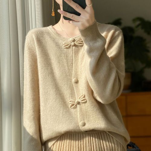 Pull En Laine Mérinos Pour Femme,Laine Mérinos,Col Rond,Style Chinois,Strucan,Tricots Doux,Vêtements Pour Femmes,Nouvelle Mode,Automne,Hiver