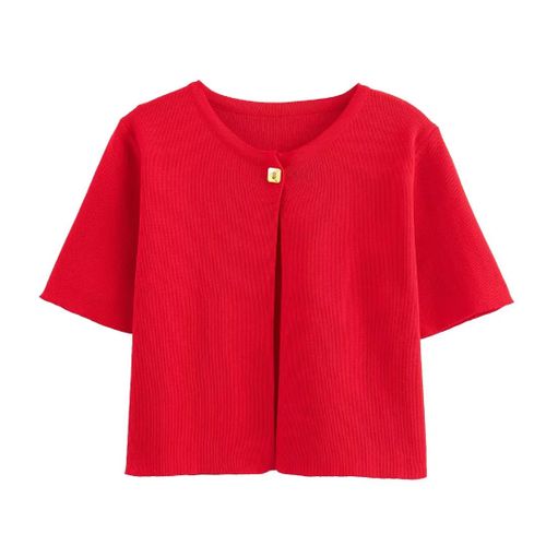 Traf-Cardigan À Manches Courtes Pour Femme,Chandail Fin,Blanc Et Rouge,Collection Automne 2024