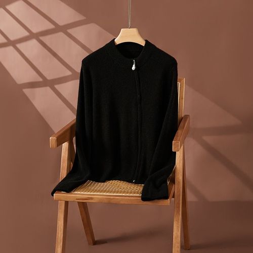 Cardigan En Cachemire À Col Rond Pour Femme,Pull En Laine Tricoté,Veste Ample,Fermeture Éclair,Mode Haut De Gamme,Hiver,2024