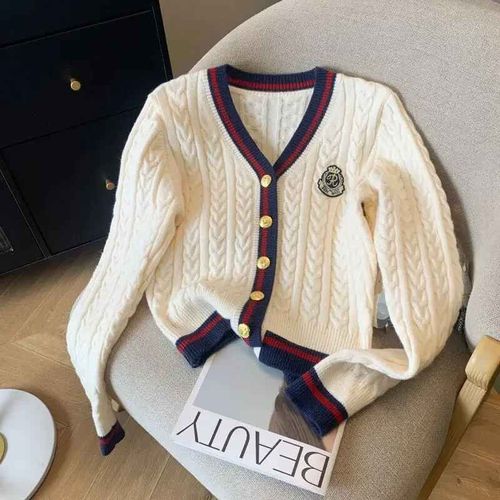 Cardigan À Manches Sulfet Col En V Pour Femme,Pull Style Preppy Décontracté,Simple Boutonnage,Automne Hiver 2024