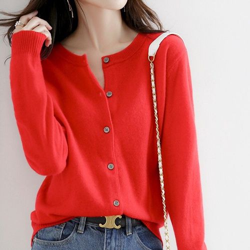 Cardigan En Laine À Col Rond Pour Femme,Pull Fin Polyvalent,Style Occidental,Haut C,Printemps Et Automne,24