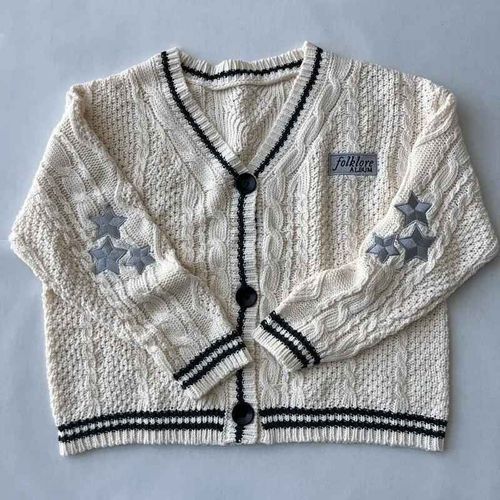 Cardigan Folklore Beige Pour Femme,Avec Patch De Lettre Et Étoile Brodée,Pull Décontracté D'hiver Et Automne