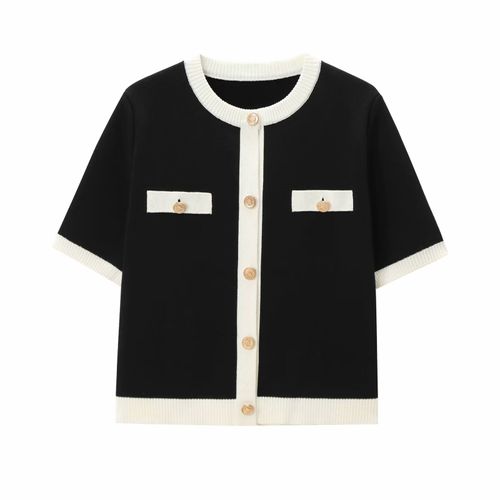 Traf-Veste Classique À Col Rond Pour Femme,Manteau Pull À Boutonnage Simple,Manches Courtes,Décontracté,Été,2024