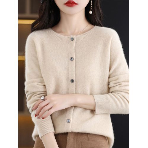 Pull En Cachemire À Col Rond Pour Femme,Cardigan Laine Mérinos,Tricots D'automne Et D'hiver,Haut Tendance Décontracté Pour Femme,Document Solide