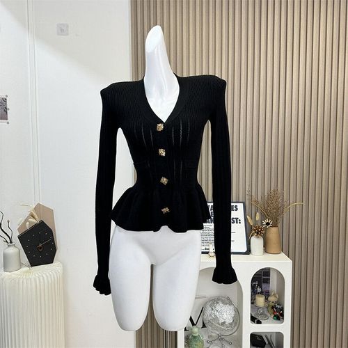 Cardigan De Vieil Argent Vintage Français Pour Femmes,Pull À Volants,Pulls À Manches Longues,Tricots Esthétiques,Design De Document Solide,Automne,Hiver