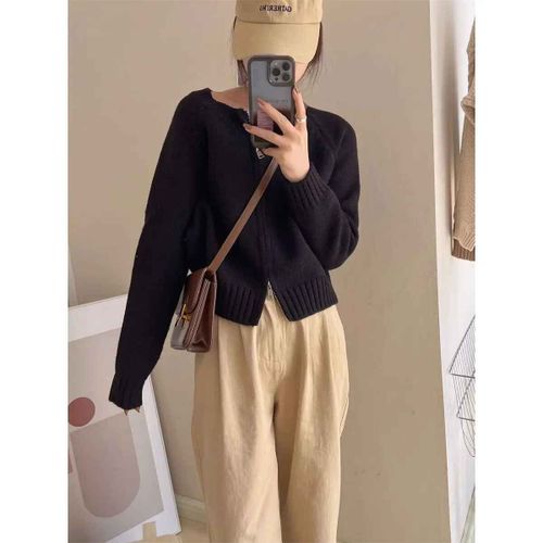 Pull Cardigan À Fermeture Éclair Pour Femme,Col Rond,Tricots Courts,Confortable,Tempérament Américain,Minimaliste,Décontracté,Automne,7 Couleurs