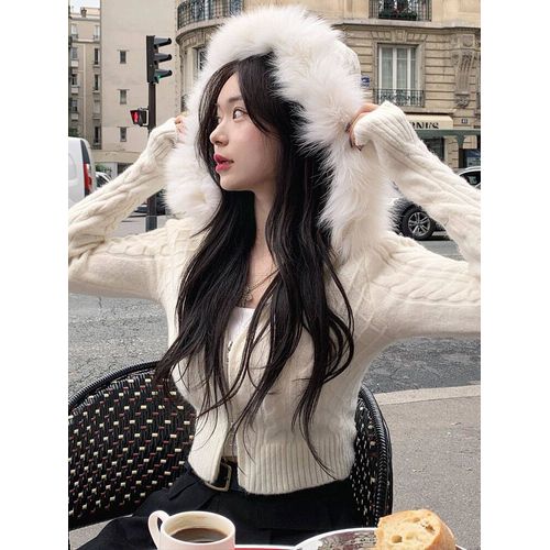 Rockmore-Pull À Capuche En Fourrure Pour Femme,Manteau Décontracté,Y2k,Veste Courte À Fermeture Éclair,Tricots Féminins Coréens,Automne Et Hiver