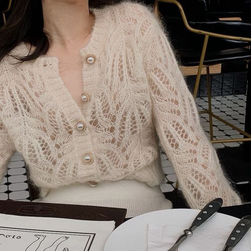 Manteau En Mohair À Col Rond Pour Femme,Cardigan Amissié,Style Français Élégant,Pull Décontracté,Manches Longues,Monochromatique,Doux,Automne,Y-16179