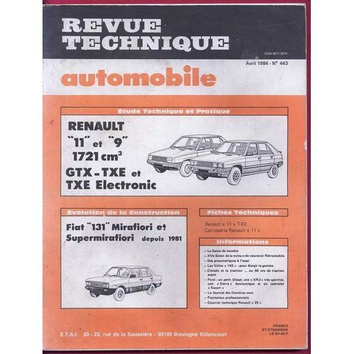 Revue Technique Automobile Renault 11 & 9  N° 443