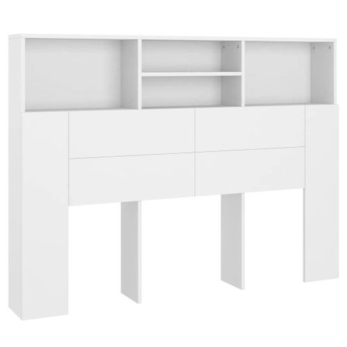Tête De Lit Avec Rangement Accessoire De Lit Table De Chevet Étagère 140 X 19 X 103,5 Cm Mdf Blanc Tdl0200107