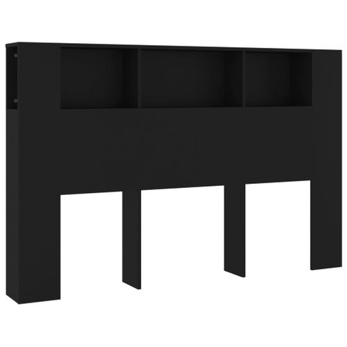 Tête De Lit Avec Rangement Accessoire De Lit Table De Chevet Étagère 160 X 18,5 X 104,5 Cm Mdf Noir Tdl0200022