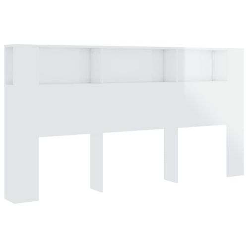 Tête De Lit Avec Rangement Accessoire De Lit Table De Chevet Étagère 200 X 18,5 X 104,5 Cm Mdf Blanc Brillant Tdl0200088