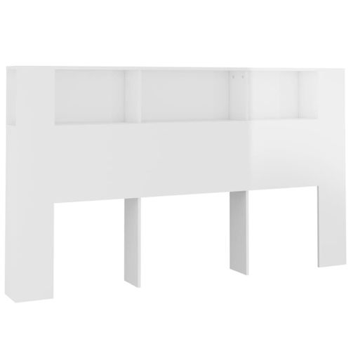 Tête De Lit Avec Rangement Accessoire De Lit Table De Chevet Étagère 180 X 18,5 X 104,5 Cm Mdf Blanc Brillant Tdl0200090