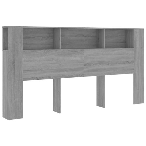Tête De Lit Avec Rangement Accessoire De Lit Table De Chevet Étagère 200 X 18,5 X 104,5 Cm Mdf Gris Tdl0200004