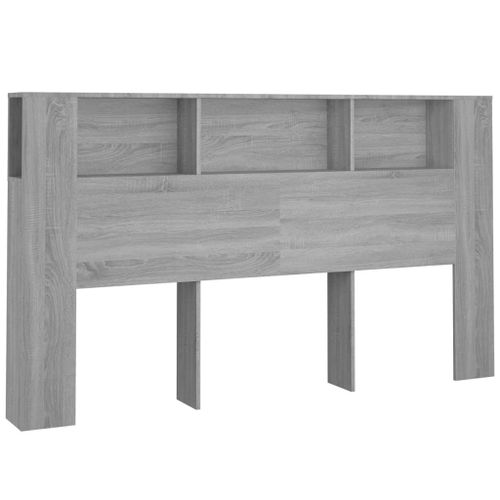 Tête De Lit Avec Rangement Accessoire De Lit Table De Chevet Étagère 180 X 18,5 X 104,5 Cm Mdf Gris Tdl0200006
