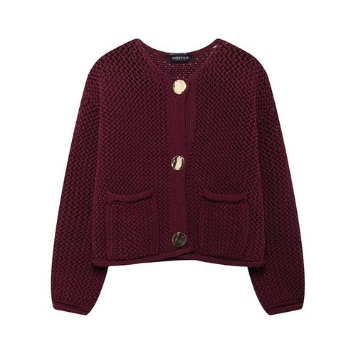 Trafza-Cardigan Décontracté Avec 2 Poches Pour Femme,Pull-Over Rouge Vin Avec Bouton En Métal Solide,Tendance De Rue,Automne 2024