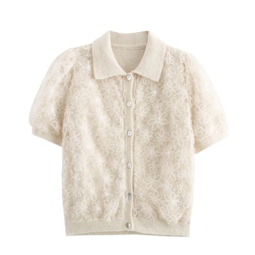 Deeabae-Cardigan En Maille De Dentelle Brodée Pour Femme,Haut À Manches Courtes,Pull Doux,Tricot,Corée Dongdaemun,2025