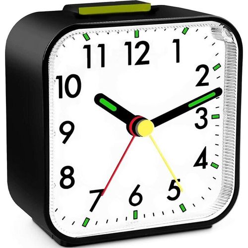 Réveil Analogique Silencieux Réveil de Voyage Réveil Matin Petit avec Snooze Fonction Réveil à Piles Idéal pour Enfant Chambre Chevet Salon Bureau, Noir