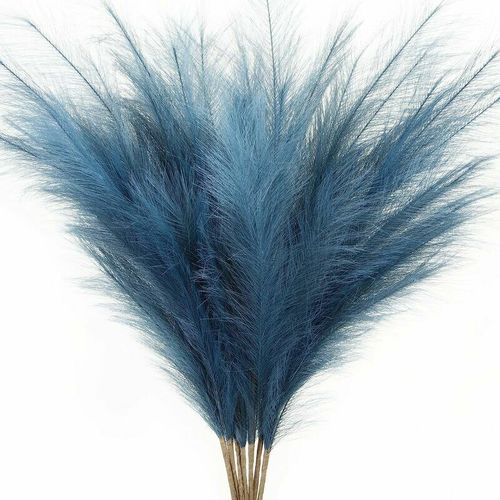10-Pcs 2 FT Artificielle Pampas Herbe Grand Grand Fluffy Faux Scirpe Roseau pour Vase Remplisseur Salon Cuisine Boho Décor (Bleu)