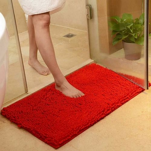 Tapis de salle de bain - Tapis antidérapant - Rayures - Absorbant - Rouge - 60 x 90 cm