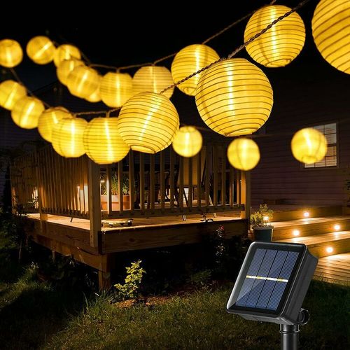 Lampe Solaire Extérieure, 6m 30 Led Lanterne Guirlande Guinguette Lampion Lampe Étanche 8 Modes Décoration Pour Jardin Patio Cour Balcon Patio Mariage Fête, Blanc Chaud [Classe Énergétique A+++]