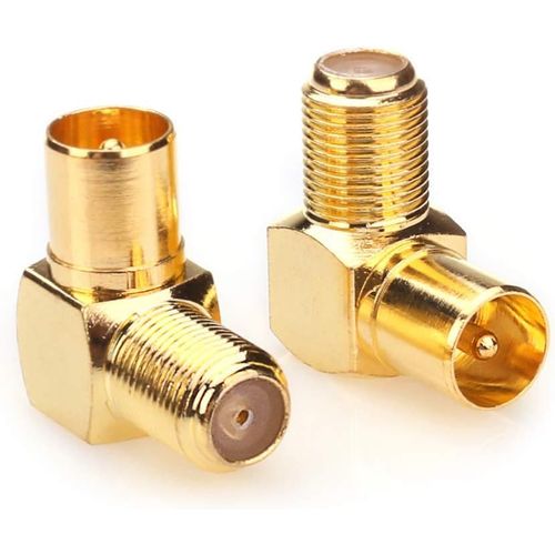 connecteur coaxial Femelle vers mâle TV Coupleur de câble coaxial de télévision TV,connecteur de Type T/F plaqué Or à Angle Droit,vers Adaptateur coaxial d'antenne RF - 2 pièces(Q193)