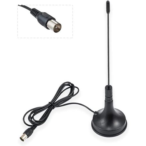 Antenne DVB-T HDTV pour Smart TV Antenne TV Numérique Intérieure 5dBi avec Base Magnétique Connecteur TV Mâle VHF UHF Mini Antenne TV 1.5m Câble Coaxial RG174 pour DVD LCD TV Appareils DVB-T(Q36)