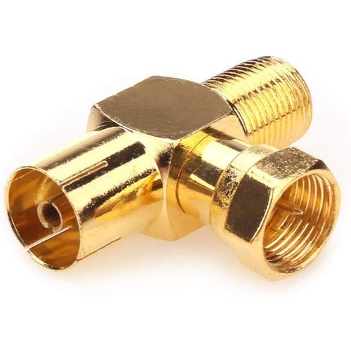 Connecteurs d'antenne coaxiaux femelle vers mâle TV Coupleur de câble de télévision coaxial pour antenne,connecteur de type T/F plaqué or à angle droit - adaptateur pour antenne coaxiale RF(Q518)