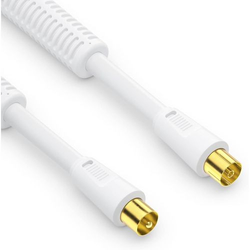 Câble d'antenne Sat Câble coaxial Câble de Satellite TV 15,0m 4 Fois blindé Connecteur IEC avec ferrite,pour HDTV,récepteur,Satellite,Dab,Radio,Blanc(Q94)