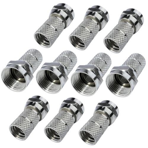 Lot de 10 fiches/connecteurs/raccords SAT F ¿6.5 mm mâle - à visser - pour câble RG6U TV antenne récepteur satellite parabole télé - longueur 20 mm - couleur argent - en métal(Q1022)