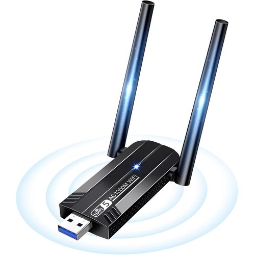 clé WiFi USB 3.0 AC1300 mbps 5G 2.4G Hz,Double Bande 5dBi antenne cle réseau dongle Clef Adaptateur Portable Compatible avec Ordinateur Fixe,PC Gamer,Windows 11/10/8.1/8/7/XP(Q838)