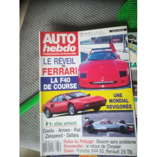 Auto Hebdo 666 De 1989 Ferrari F40,Mondial T,Renault 25 Txi,Porsche 944 S2,Laffite