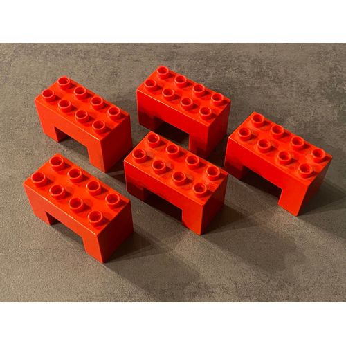 Lot de 5 LEGO DUPLO rouge brique coupée sur le bas 6394