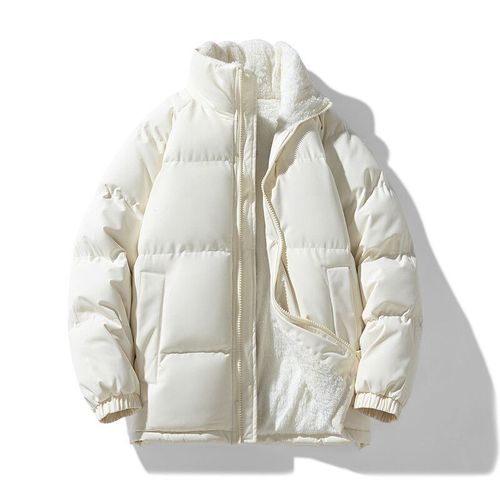 Veste D'hiver Blanche Pour Homme,Manteau Épais,Chaud,Fermeture Éclair,Col Montant,Solide,Décontracté,Faux Bouffant,Document,Vêtements D'extérieur