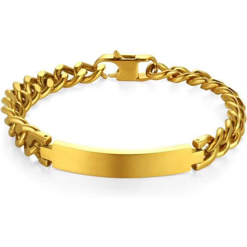 Bracelet Homme Personnalisé Chaîne Gourmette Avec Plaque En Acier Inoxydable,Bracelet Polissage Réglable Pour Homme Garçon,Cadeau Pour Saint-Valentin Noël Anniversaire Fête Des Pères
